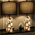 Scenekoy 23" Alabaster Table Lamps Set of 2 with Night Light for Living Room, Rotary Switch, Black Modern Table Lamp with Black Linen…