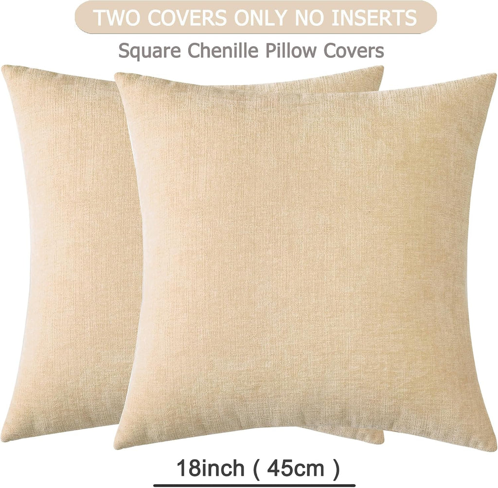 Gawamay Decorative Throw Pillow Covers 16x16 Inch Set of 2, Super Soft Chenille Square Pillows Farmhouse Fall Pillowcase for Living Room Be…