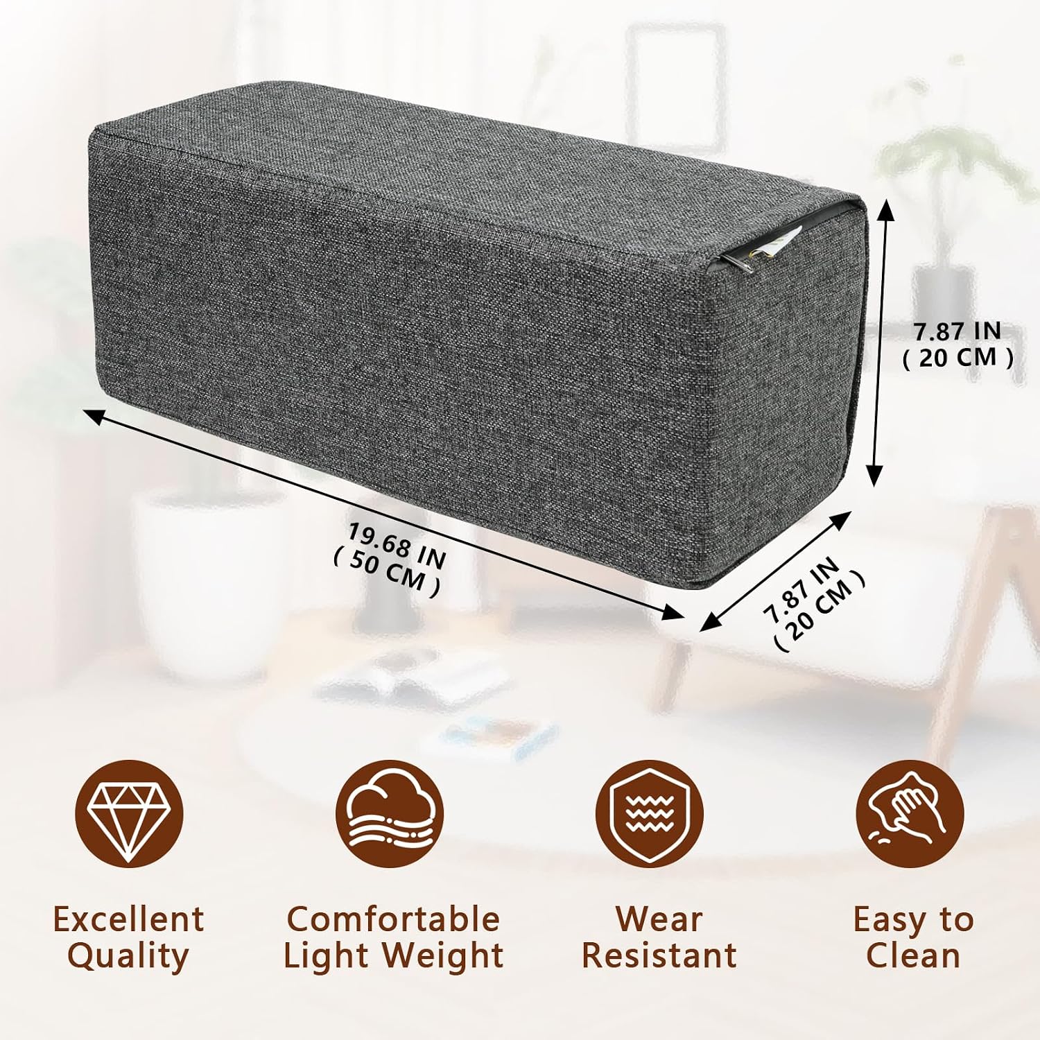 MMuteTouch 2 Pack Couch Arm Rest Pillow, 8''x8''x20'' Linen Cover, High Density Foam Armrest Cushion, Removable & Washable Elbow Support fo…