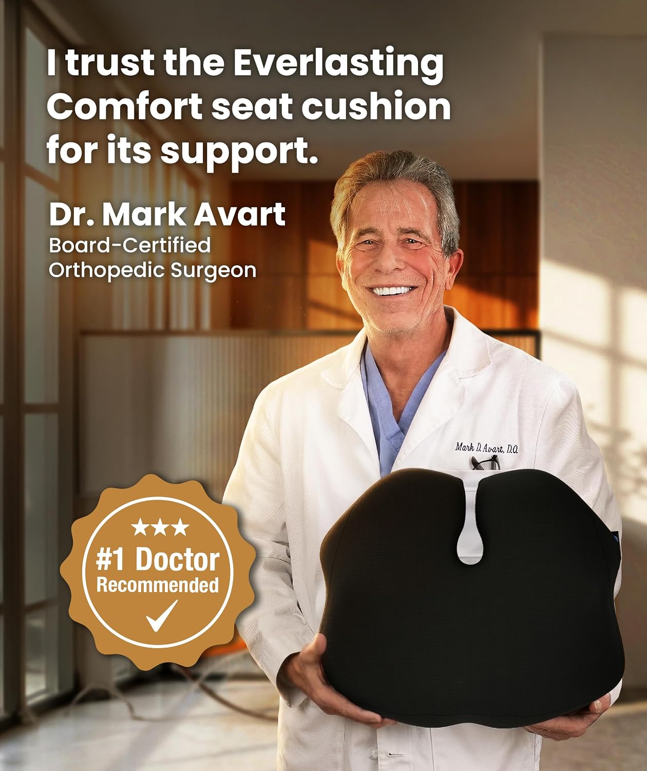 EverlastingComfort Elevate Series by Everlasting Comfort Memory Foam Seat Cushion for Office Chairs & Car - Ergonomic Desk Accessories - Cu…