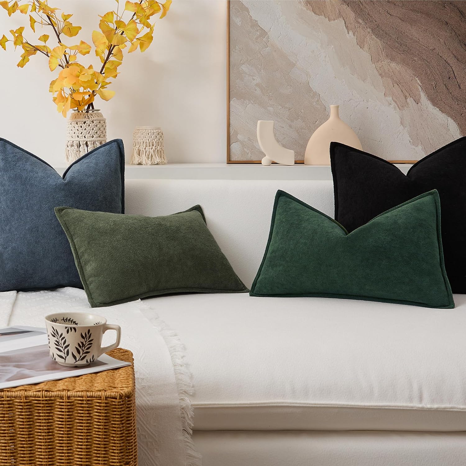 KevinTextile Kevin Textile Spring Decorative Pillow Covers Dark Green 18x18 Inch Pack of 2 Soft Boucle Textured Waterproof Throw Pillowcase…