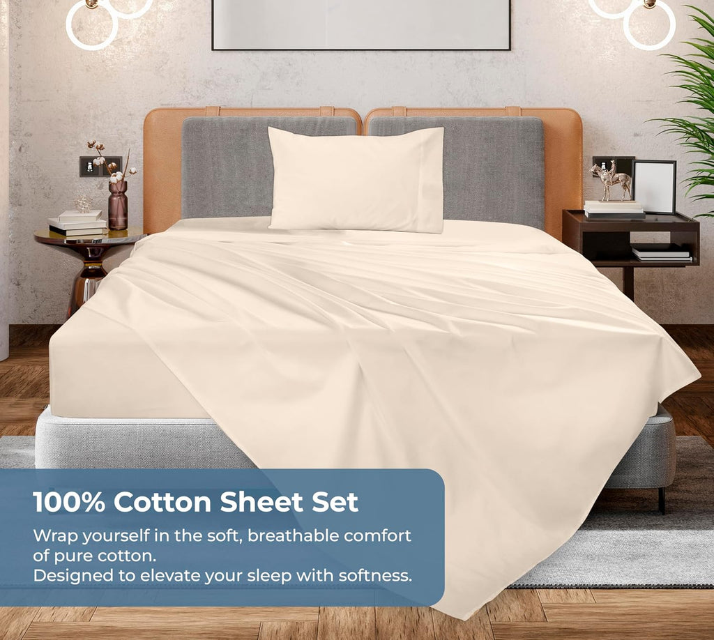 Royalelinens ROYALE LINENS 100% Organic Cotton Twin Sheet Set - Percale Weave - 3 Pieces Set - 1 Flat, 1 Deep Pocket Fitted Sheet and 1 Pil…