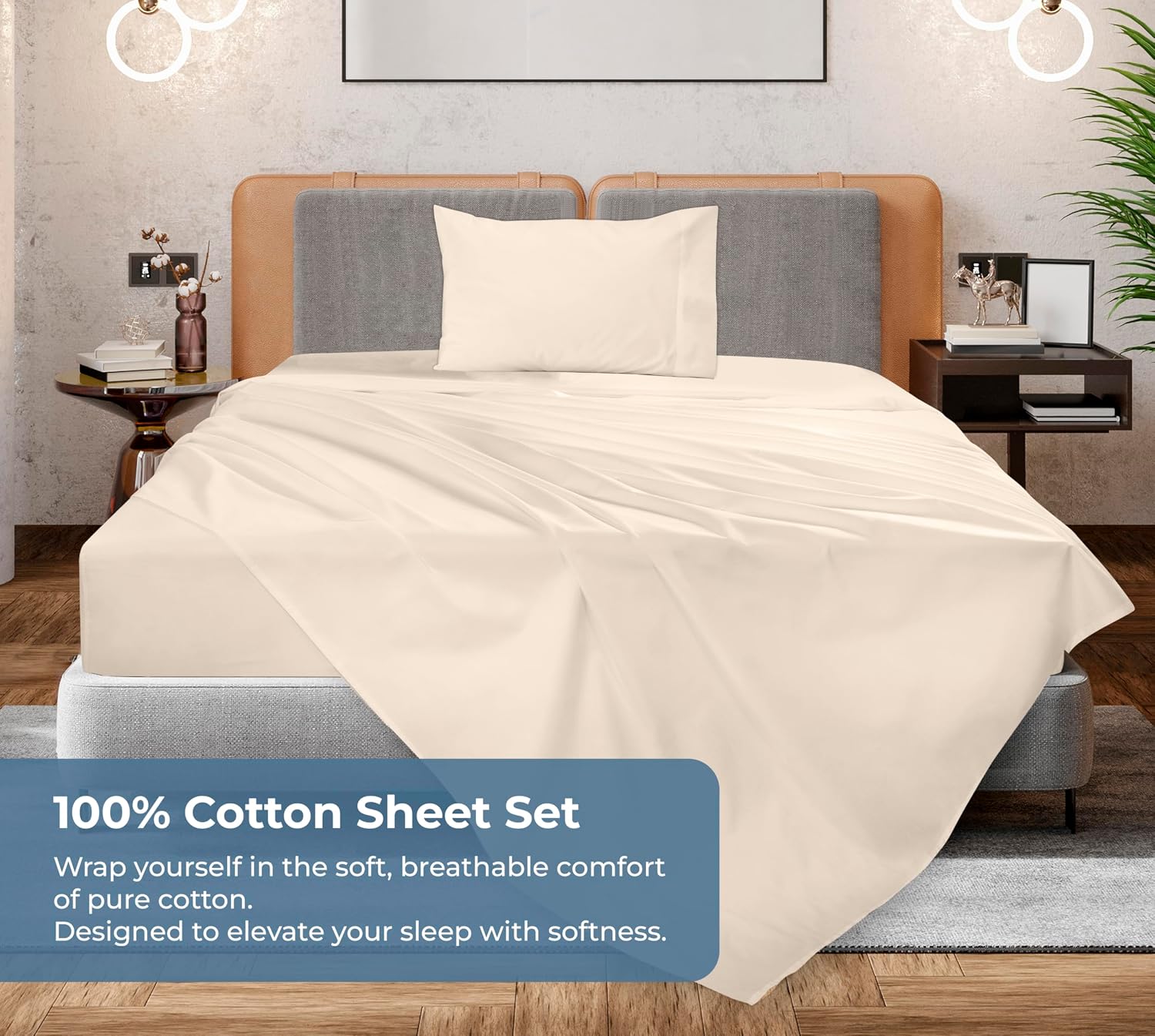 Royalelinens ROYALE LINENS 100% Organic Cotton Twin Sheet Set - Percale Weave - 3 Pieces Set - 1 Flat, 1 Deep Pocket Fitted Sheet and 1 Pil…