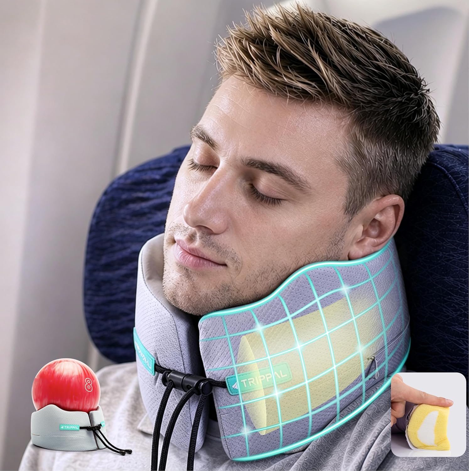Trippal Neck Support Travel Pillow for Airplane: Firm Core Memory Foam Supports 8 lbs Without Collapsing - 360° Chin & Neck Support Prevent…