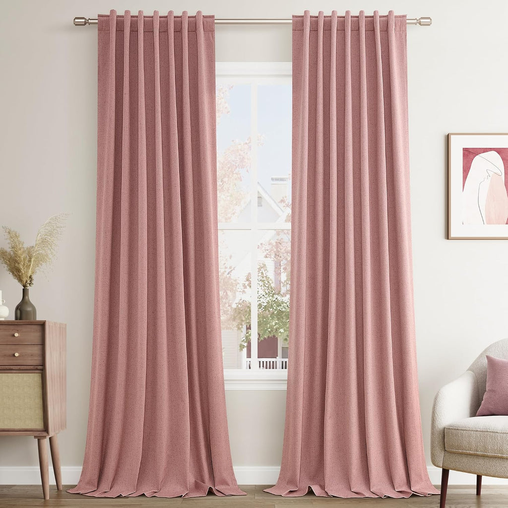 Guken 100% Blackout Curtains 102 Inch Length 2 Panels Set for Living Room Bedroom Back Tab Thermal Insulated Lack Out Linen Drapes Room Dar…