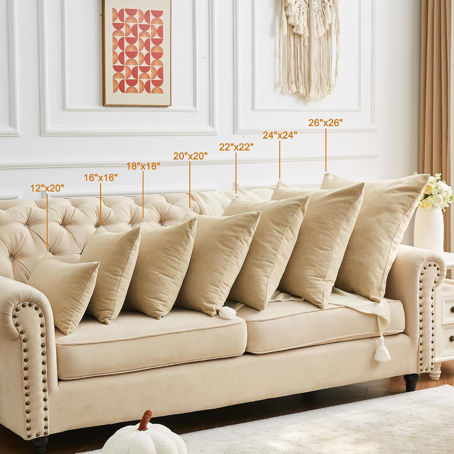 Gawamay Decorative Square 16x16 Inch Throw Pillow Covers Set of 2, Super Soft Chenille Pillows Farmhouse Fall Pillowcase for Living Room Be…