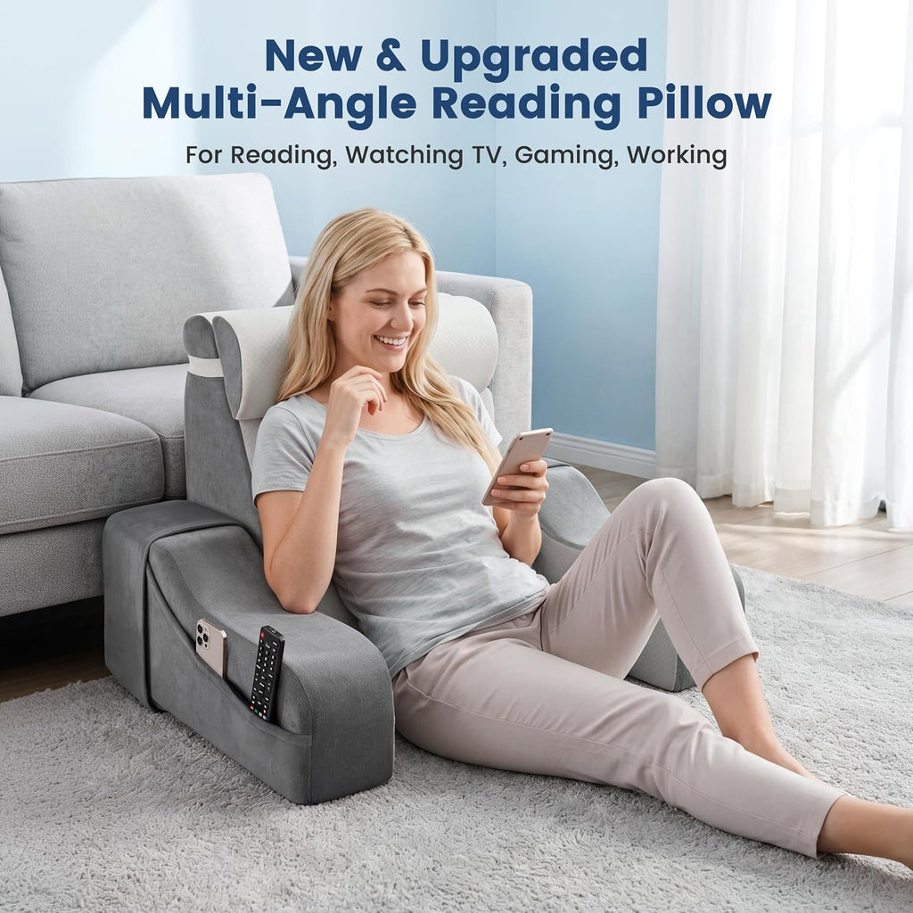 2 in 1 Foldable Reading Pillow for Bed, Back Pillow for Sitting up with Arms, 19 in Support Pillow for Sitting Up Rest Adult, Ergonomic…