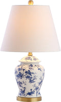 JONATHAN Y 22" Blue/White Ceramic Table Lamp, French Country Chinoiserie Ginger Jar LED Bedside Lamp for Living Room Bedroom, White Linen…