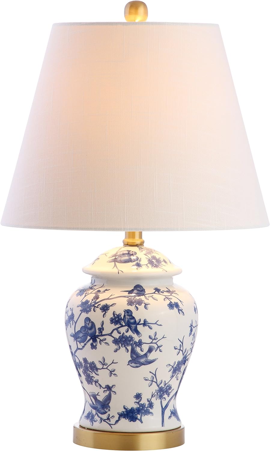 JONATHAN Y 22" Blue/White Ceramic Table Lamp, French Country Chinoiserie Ginger Jar LED Bedside Lamp for Living Room Bedroom, White Linen…