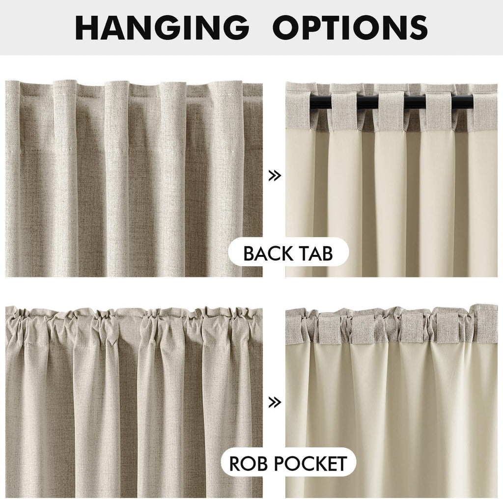 Miulee 100% Blackout Linen Curtains for Bedroom, Stone Solid Luxury Decor Thermal Insulation Room Darkening Drapes for Living Room Nursery…