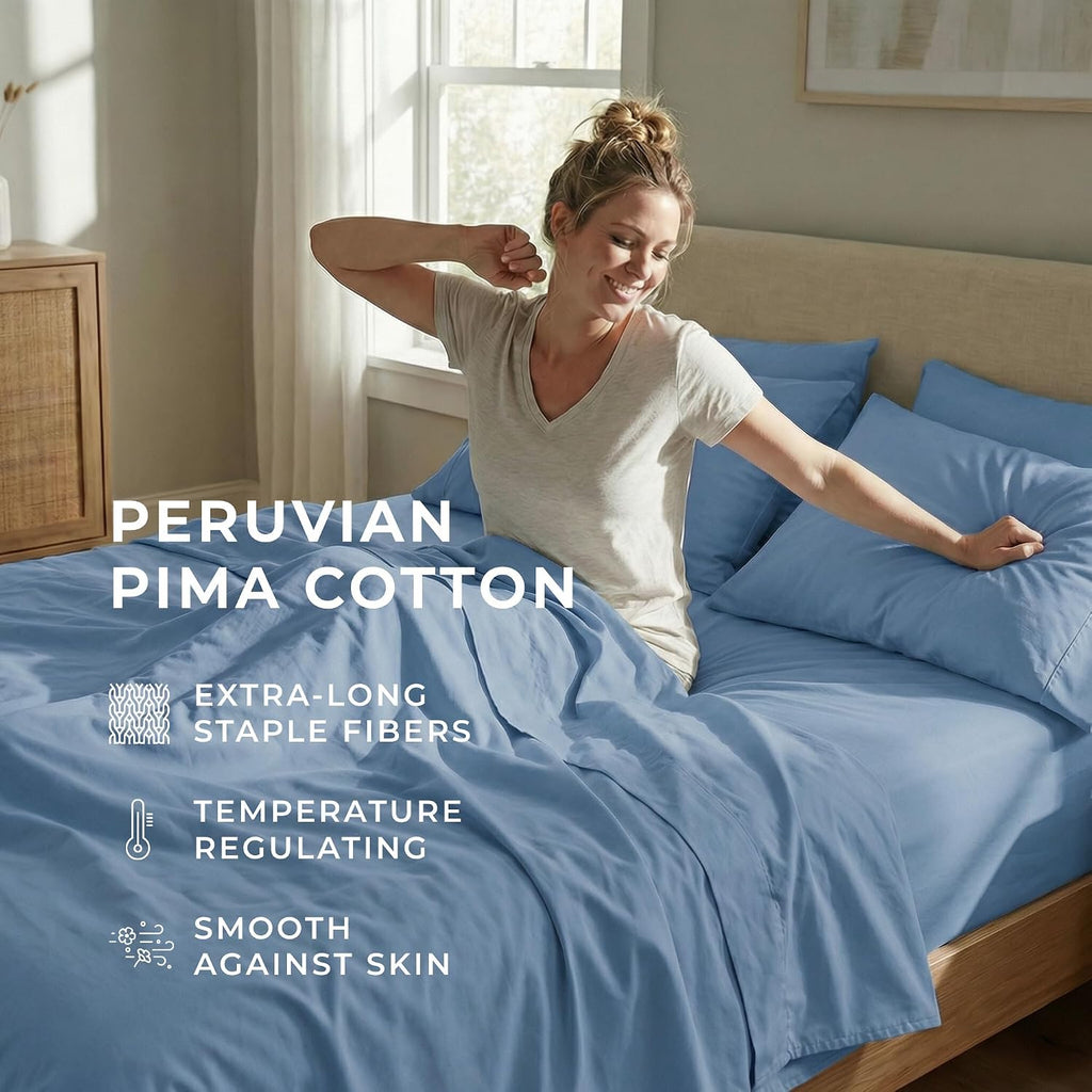 Perupima Peru Pima 285 Thread Count Percal California King Sheet Set - 100% Peruvian Pima Cotton, 4 Piece (Flat, Fitted, 2 Pillowcases) - C…