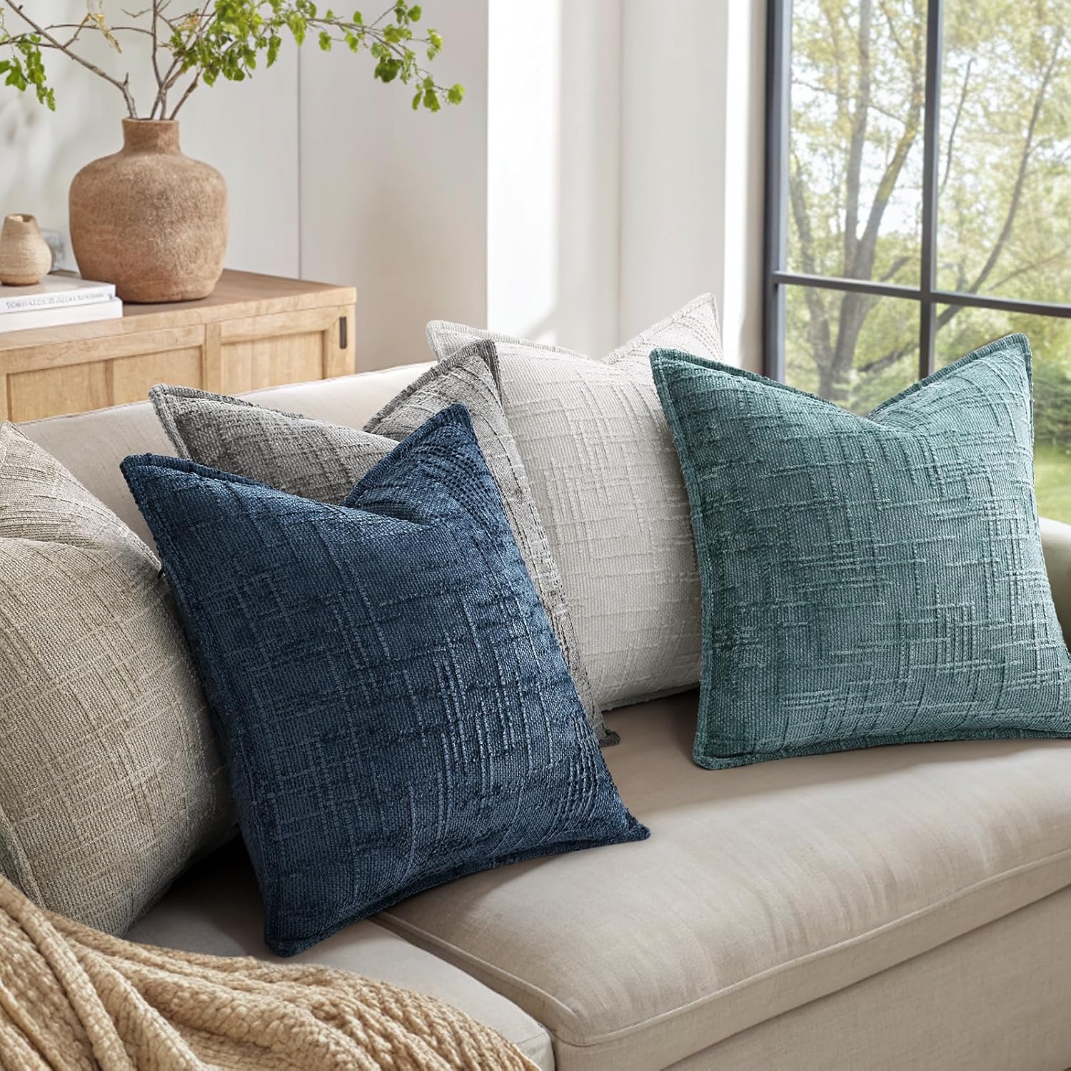 decorUhome Chenille Throw Pillow Covers 12x20 Set of 2, Soft Textured Slubby Modern Decorative Pillow Covers with Elegant Design for Couch,…