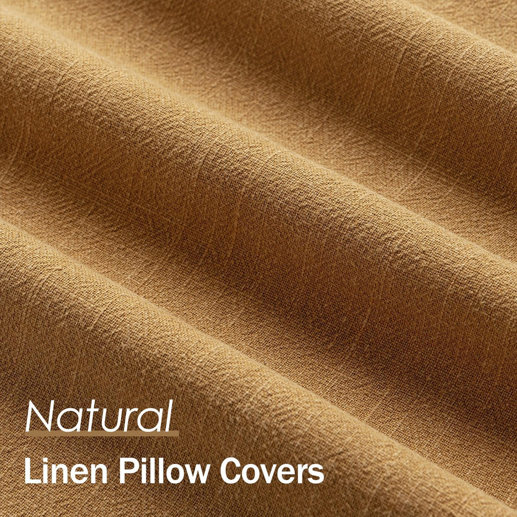 Anroduo Pack of 2 Decorative Linen Pillow Covers Camel Brown Neutral Farmhouse Boho Soild Cushion Case Soft Accent Pillowcase for Couch Sof…
