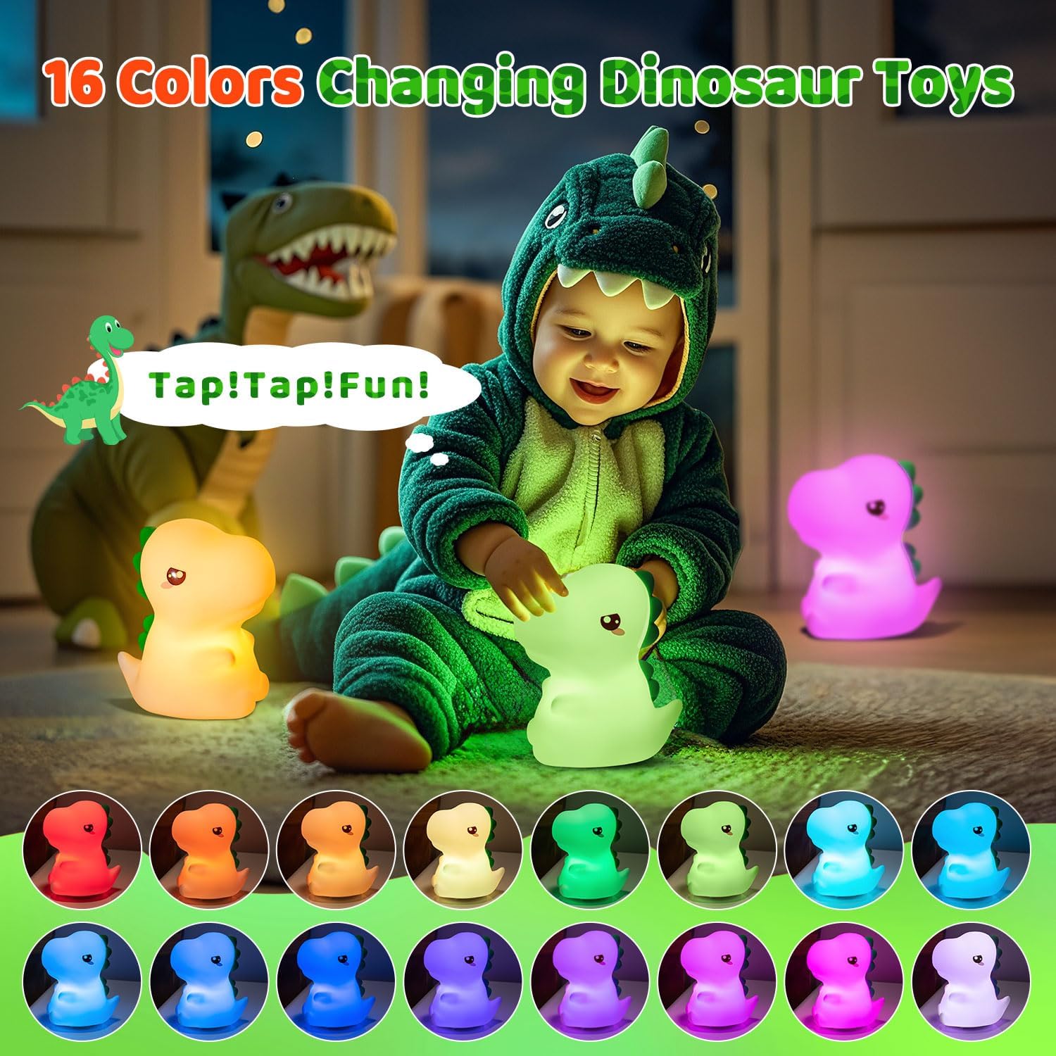 OneFire Dinosaur Toys for Kids 3-5,16 Colors+Silicone+Dimmable+12 Hr Use Night Light for Kids Night Light, Toys for 3-8 Year Old Boy, Toddler…