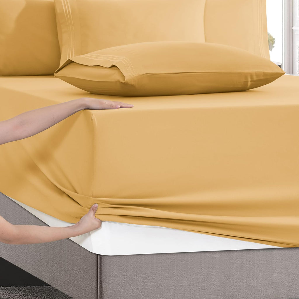 MocassiLuxuryBedding Mocassi Luxury 4-Piece Sheet Set, Ultra Soft 1800 Hotel Quality Microfiber Sheet Set, Fits Mattresses Up to 18 to 24 I…