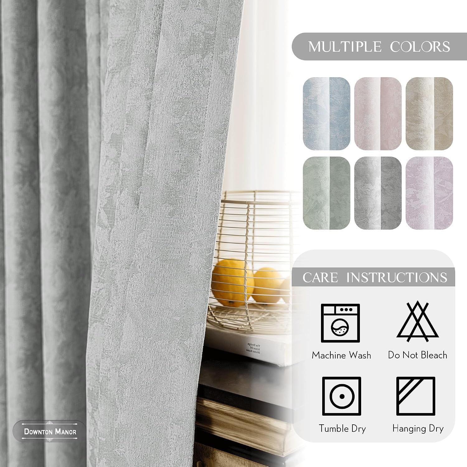 Beauoop Grey Floral Jacquard Blackout Curtains 72 Inches Long 2 Panels for Bedroom Living Room Gray Flower Chenille Room Darkening…