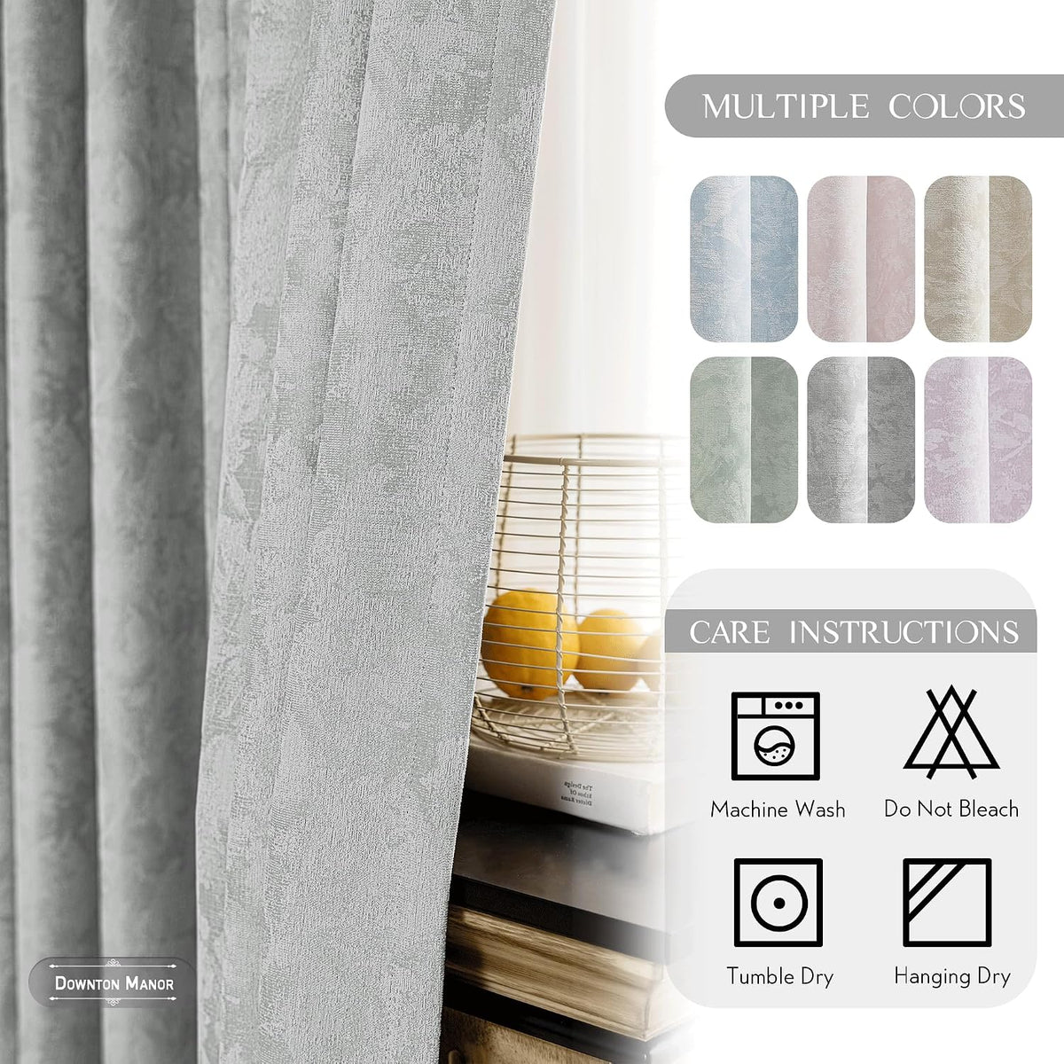 Beauoop Grey Floral Jacquard Blackout Curtains 84 Inches Long for Patio Sliding Door Extra Wide Chenille Flower Divider Room Darkening…