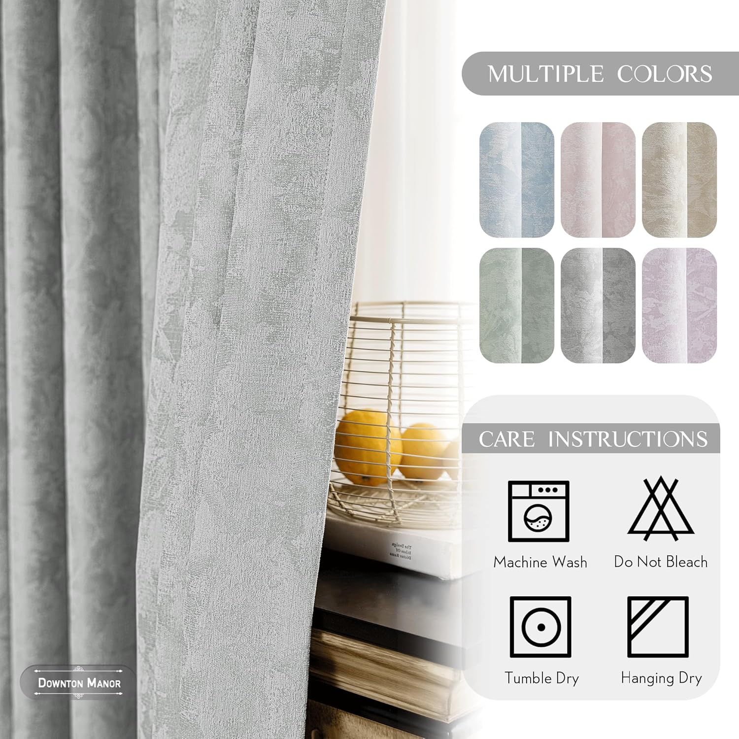 Beauoop Grey Floral Jacquard Blackout Curtains 108 Inches Long 2 Panels for Bedroom Living Room Gray Flower Chenille Room Darkening…