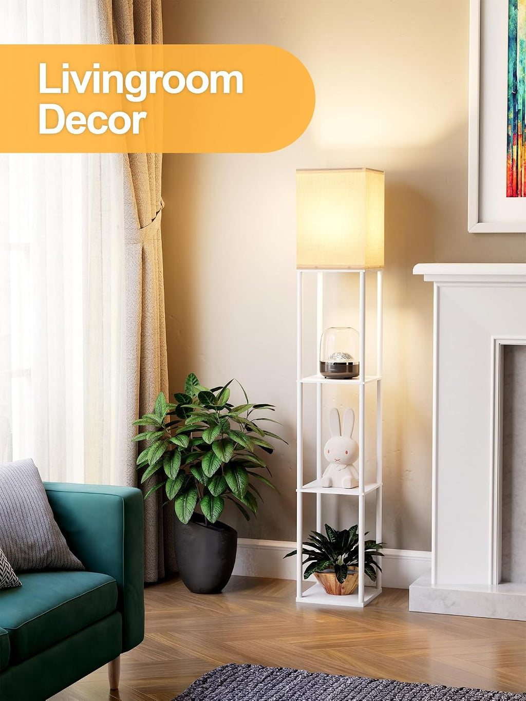 Floor Lamp with Shelves for Living Room 2 Pack, Shelf Floor Lamp with 3 CCT LED Bulb, Corner Display Standing Column Lamp Etagere…