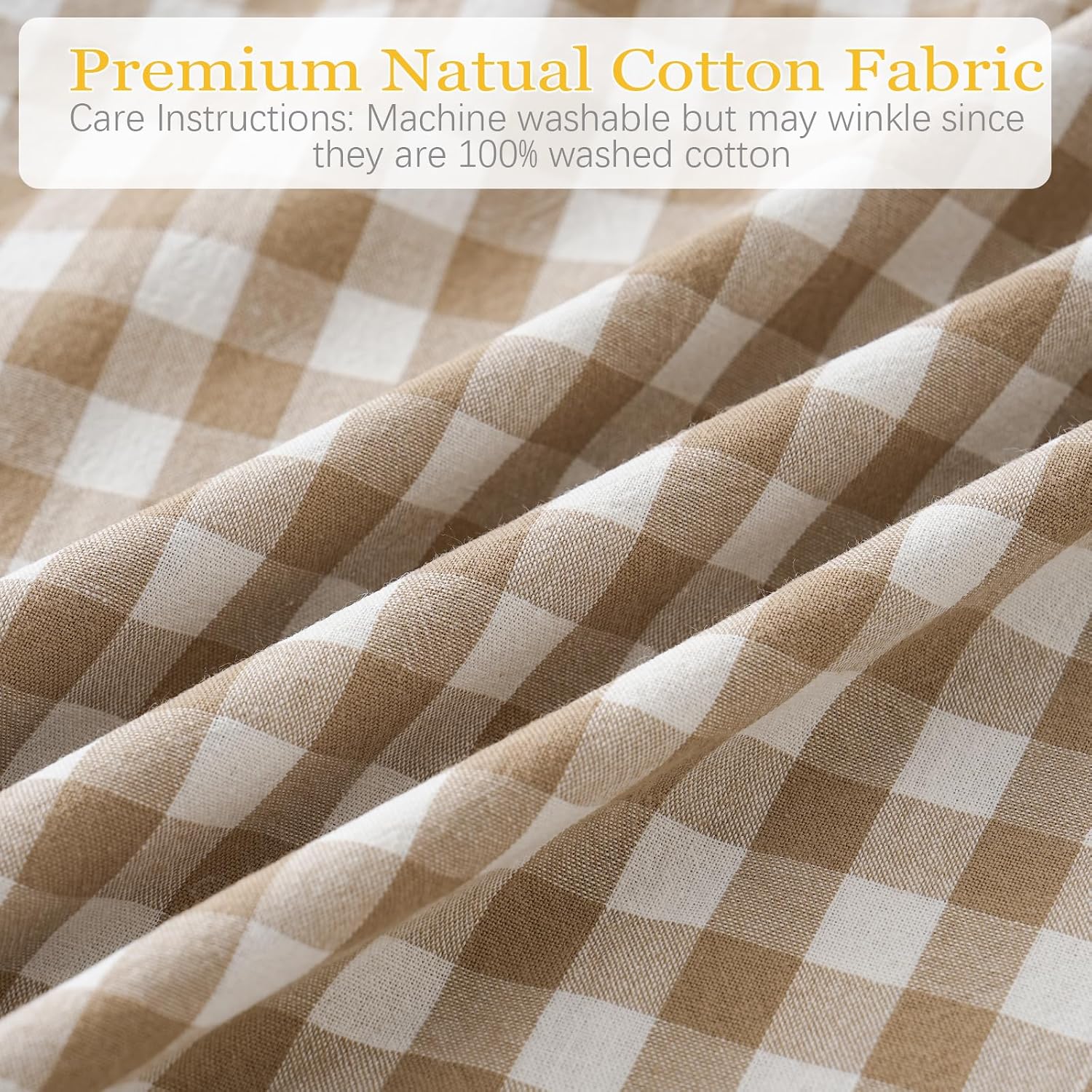 Qilunn 2 Pack Taupe White Plaid Gingham Ruffle Pillow Shams Standard Size 20x26 inches, 100% Washed Cotton Checkered Farmhouse Pillow Cover…
