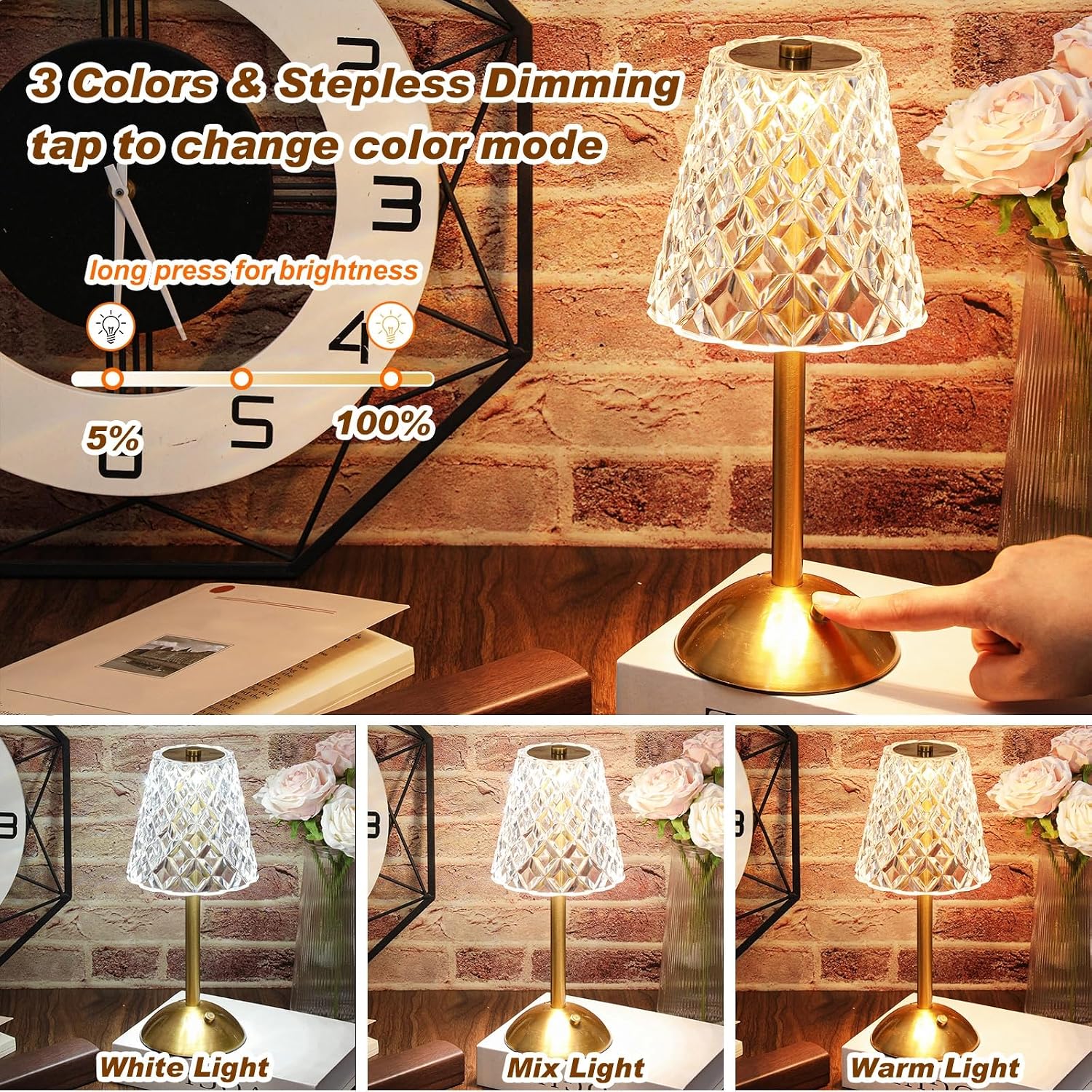 Liliful 1 Pcs Cordless Table Lamp Rechargeable Touch LED Small Gold Portable Battery Operated USB-c Desk Lamp 3 Color Dimmable for…