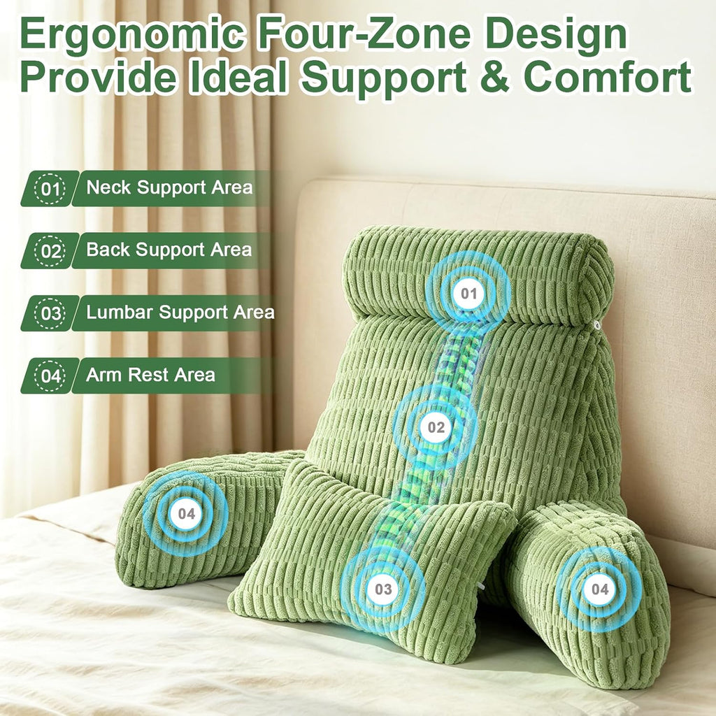 Reading Pillow for Bed, Back Rest Bed Pillow for Sitting Up with A Cylindrical Pillow and Lumbar Pillow, Back Support Pillows for Bed…