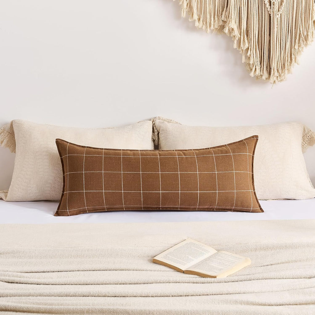 Brown Long Lumbar Body Pillow Cover 14x36 Pack of 1, Chocolate Brown Long Decorative Pillow for Bed 14 x 36, Tan Throw Pillows Chenille…