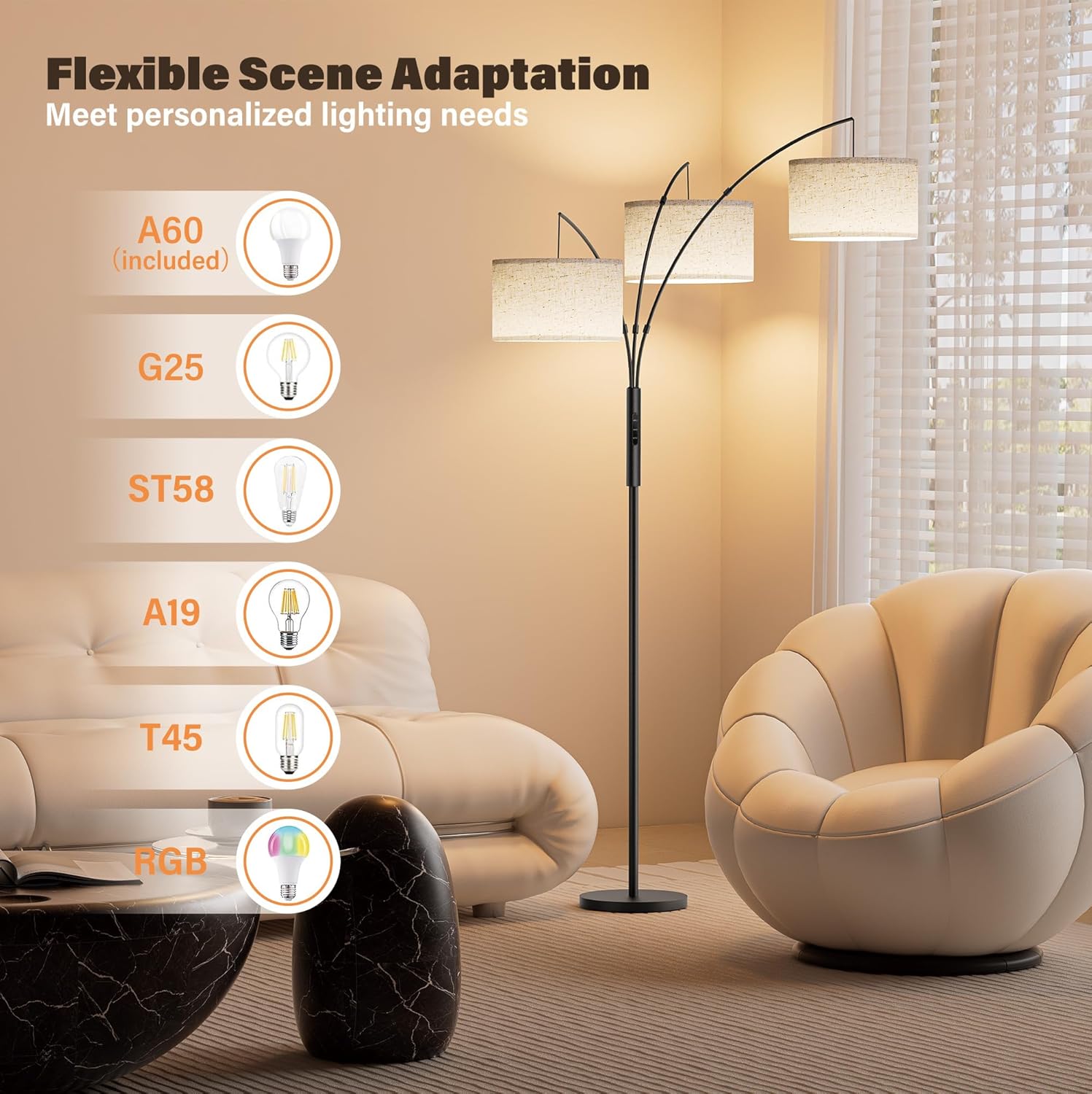 SIBRILLE 27W Floor Lamps for Living Room - Super Bright Dimmable Tree Floor Lamp, Modern Standing Lamp with Remote & Touch Control, 3…