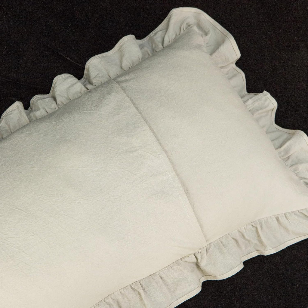 GLORY SEASON Pillow Shams Set of 2 Washed 100% Cotton Retro Ruffle Flounces Trim Solid Beige Decorative Pillow Cases for Home Bedroom…