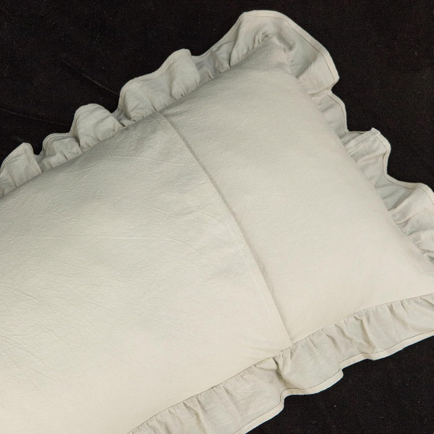 GLORY SEASON Pillow Shams Set of 2 Washed 100% Cotton Retro Ruffle Flounces Trim Solid Beige Decorative Pillow Cases for Home Bedroom…