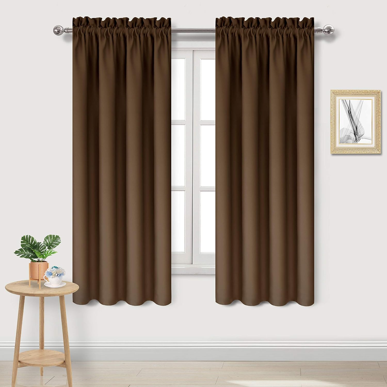 Dwcn Blackout Curtains for Bedroom - Thermal Insulated Privacy Energy Saving Rod Pocket Drapes for Living Room, W 38 x L 63 Inch, Brown, Se…