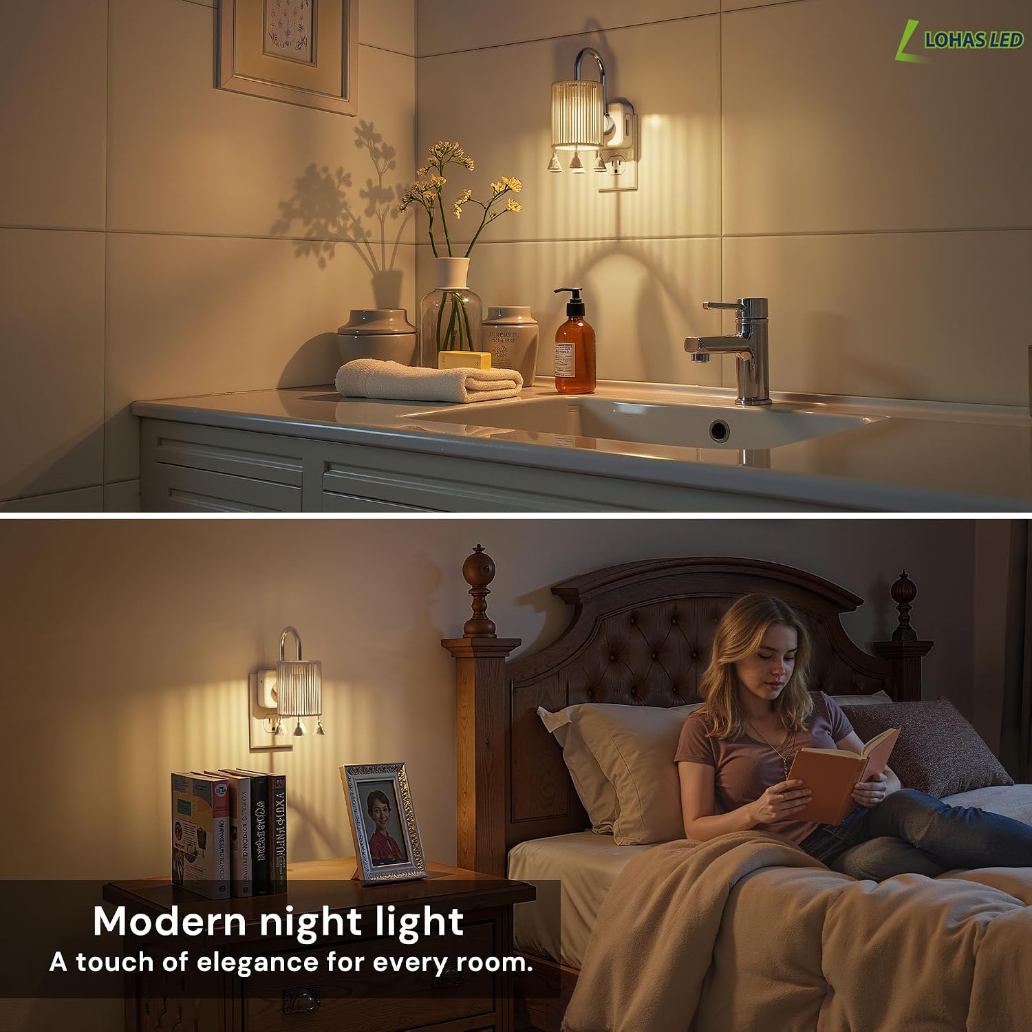 L LOHAS LED Night Lights Plug into Wall, Boho Fabric Cylinder Night Light with Tassel, 0-100LM Dimmable Night Lights, Dusk to Dawn…