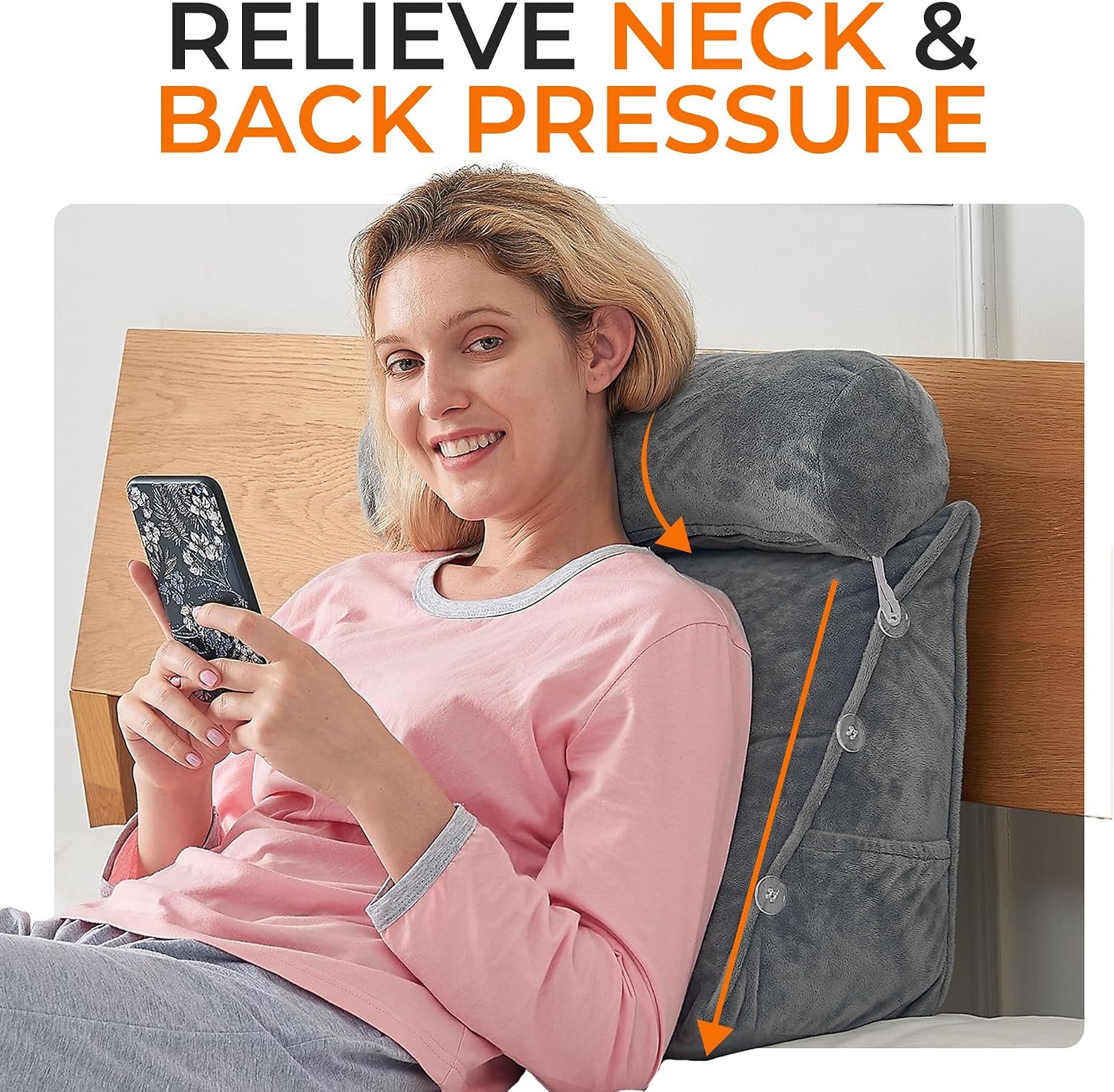 Cheer Collection Reading Wedge Pillow - Adjustable Wedge Reading Pillow with Neck Support, Hollow Fiber-Filled Backrest Pillow for…