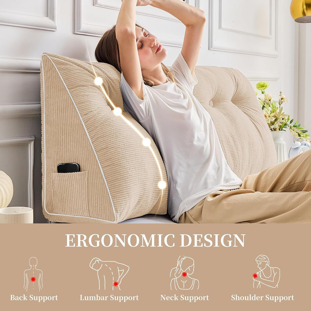 Sasttie Headboard Pillow King, Wedge Pillow Headboard for Sitting Up in Bed, Back-Rest Support Triangular Cushion for Reading - Features Re…