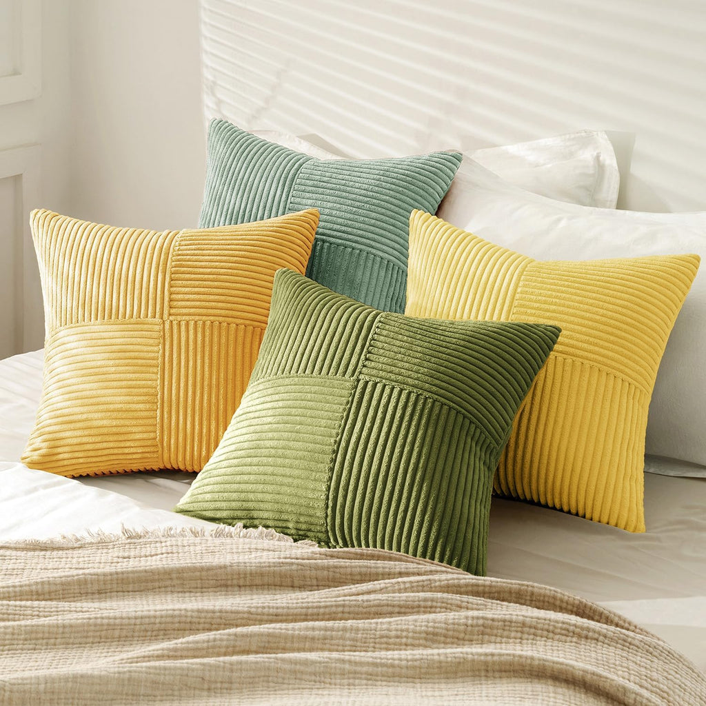 Miulee Boho Farmhouse Spring Decorative Throw Pillow Covers 20x20 Inch 4 Packs Soft Vintage Pillow Cases Modern Corduroy Patchwork Cushion…