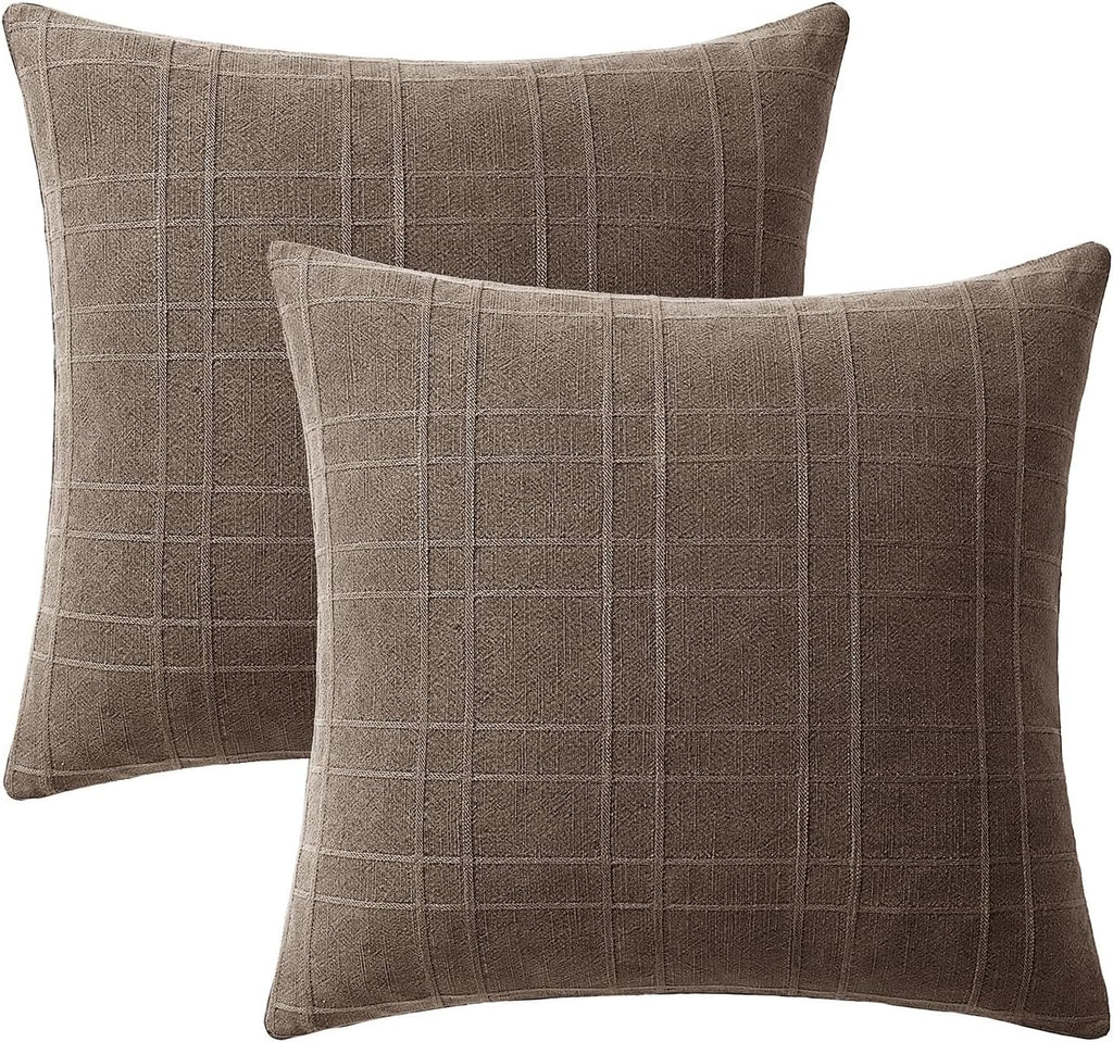 Miulee Decorative Linen Check Throw Pillow Covers Neutral Farmhouse Vintage Pillow Covers 20x20 Set of 2 Boho Modern Winter Home Decor for…