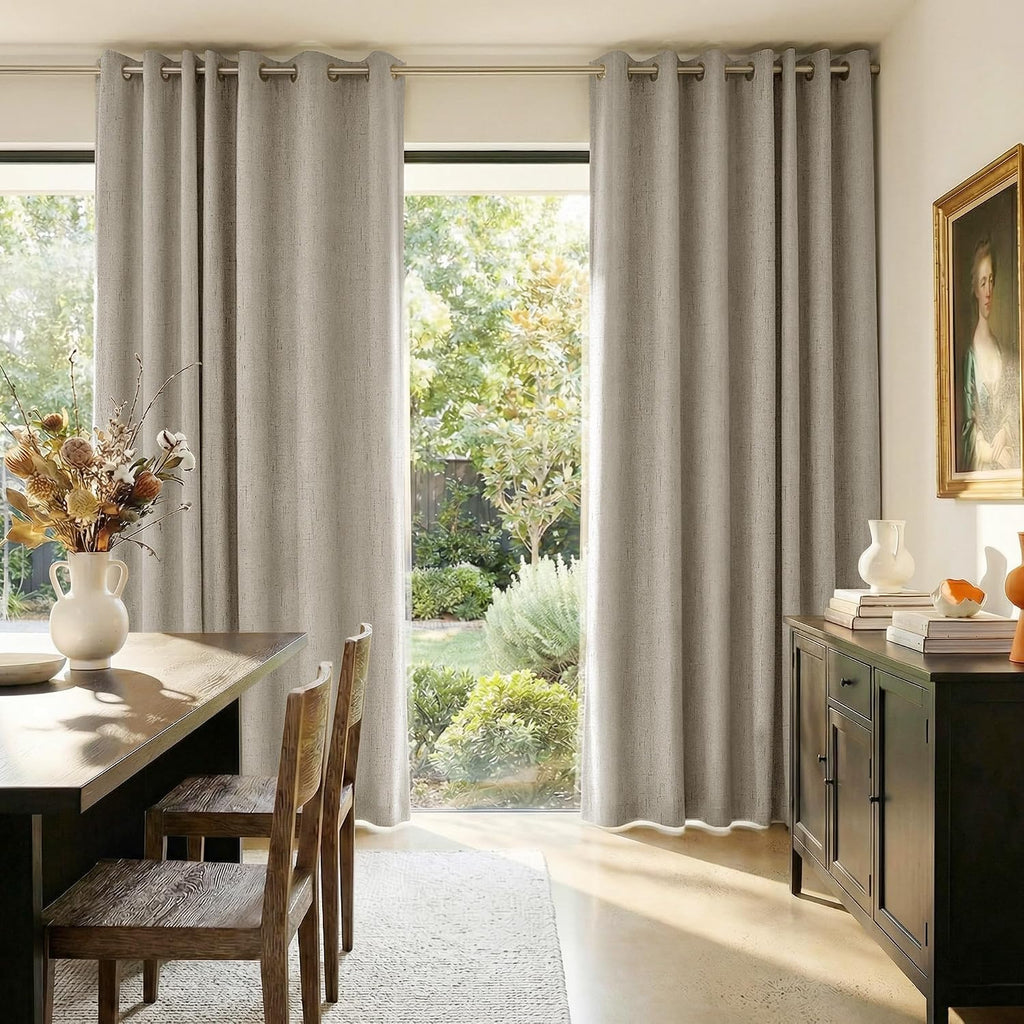 Nicetown 100% Blackout Linen Sliding Door Curtains with White Liner Composite, Grommet Extra Wide Window Treatments Room Divider Drapes for…