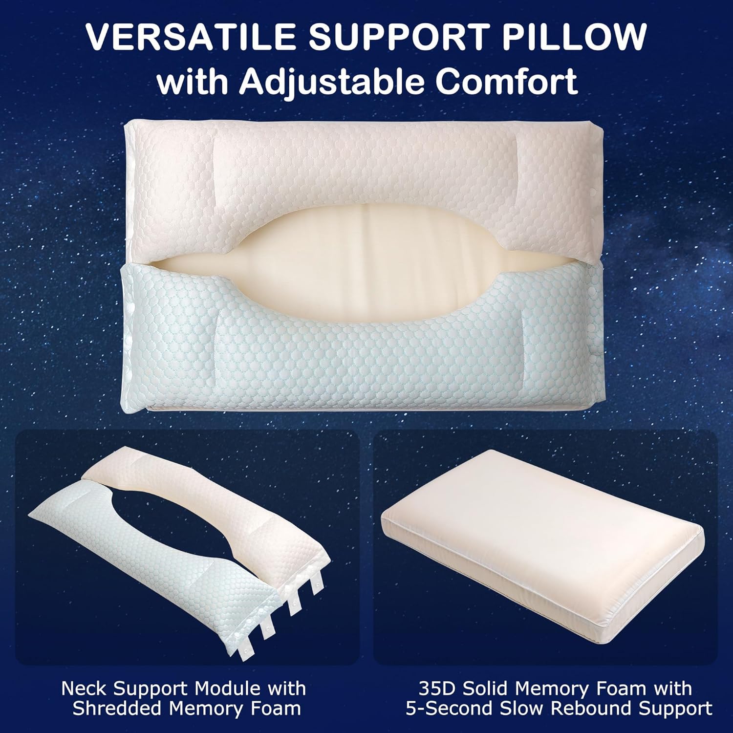 hyvecloud Memory Foam Bed Pillow, Adaptive Pillows for Neck, Medium Firm Pillow for Side, Back, and Stomach Sleepers Keep Pressure Relief to D…