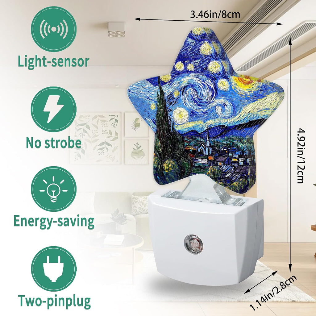 Abstract Oil Painting Star Night Light Plug in, Soft Glow Night Light for Kids Bedroom Nursery, Gentle Warm Light for Sleep, Compact Lamp…