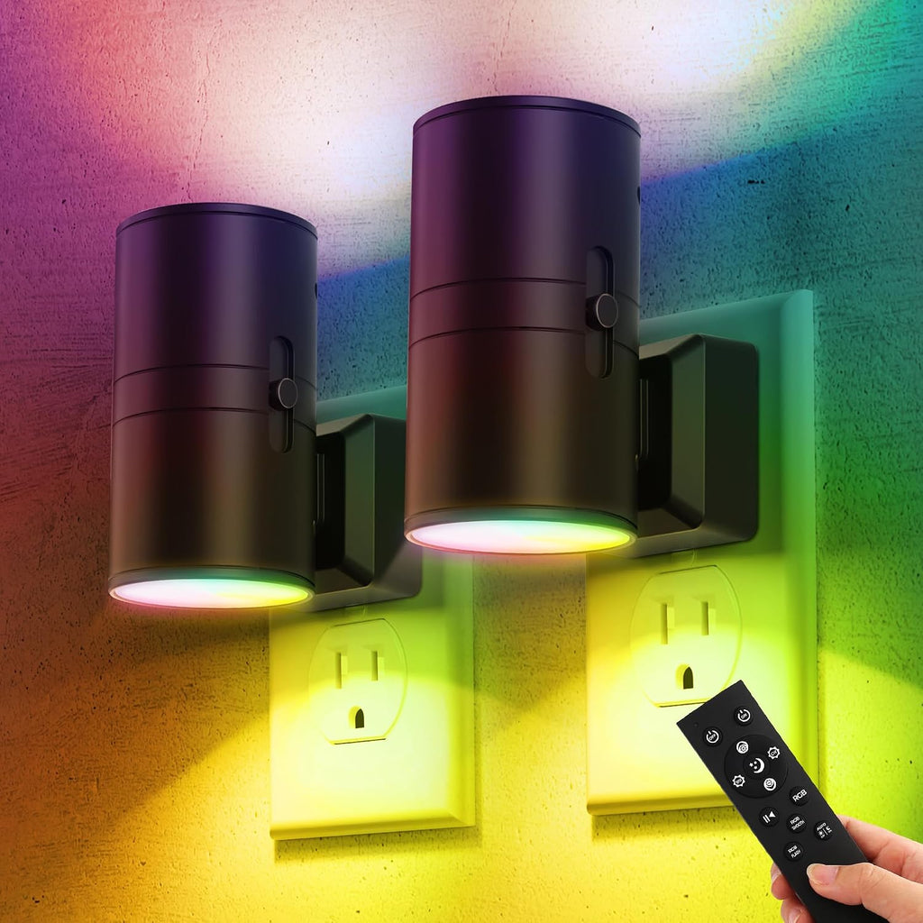 Briignite Night Lights Plug into Wall, 2 Pack 11-Color Changing Night Light with 1 Remote Control, 3000K+6000K+RGB LED Nightlight for…