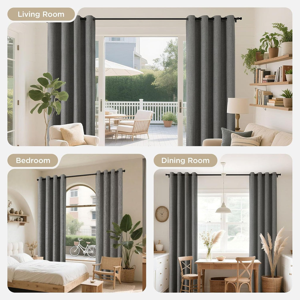 Joydeco Grey Blackout Curtains 120 Inches Long, Extra Long Curtains 120 Inch Length 1 Panel for Bedroom, Thermal Insulated Linen Black…