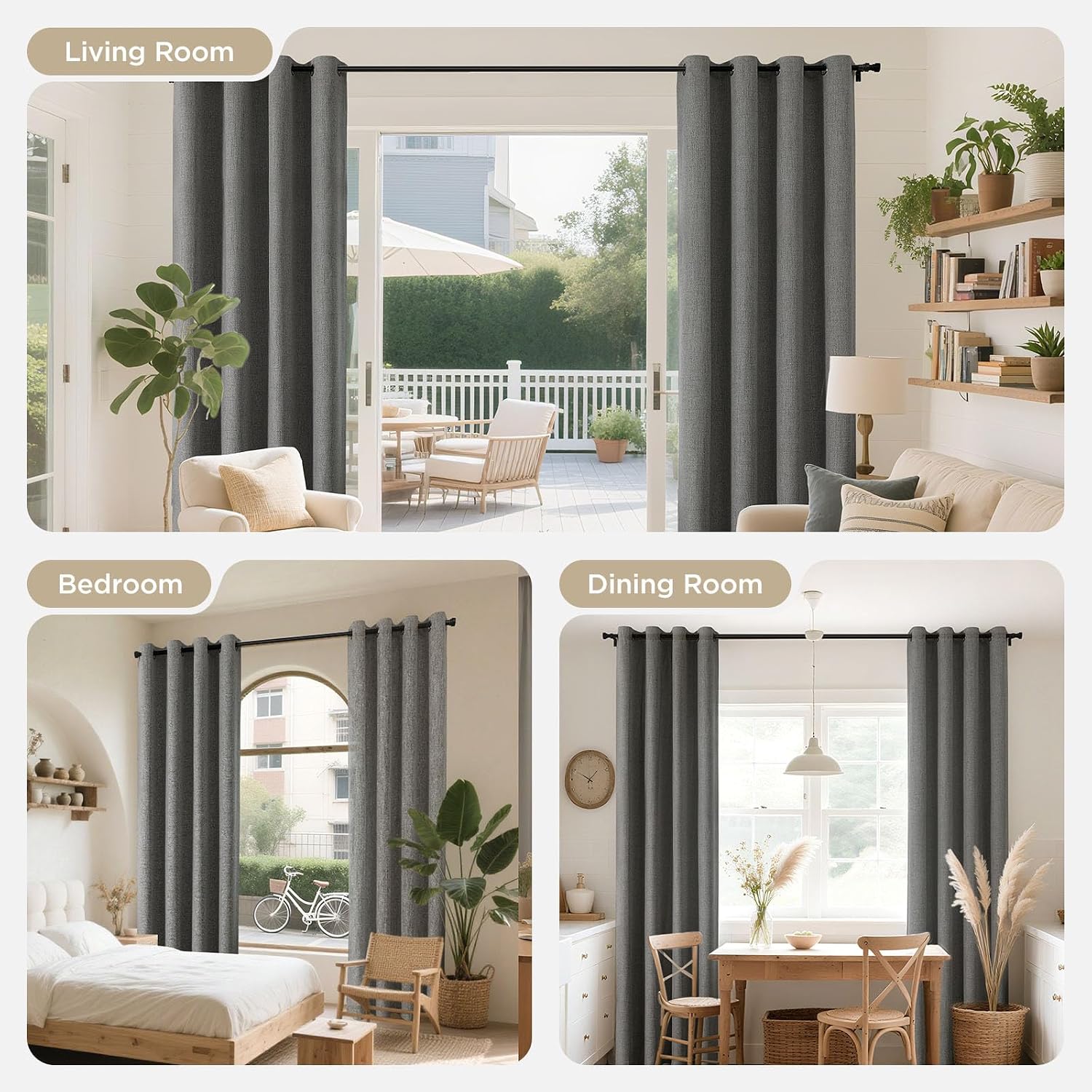 Joydeco Grey Blackout Curtains 120 Inches Long, Extra Long Curtains 120 Inch Length 1 Panel for Bedroom, Thermal Insulated Linen Black…