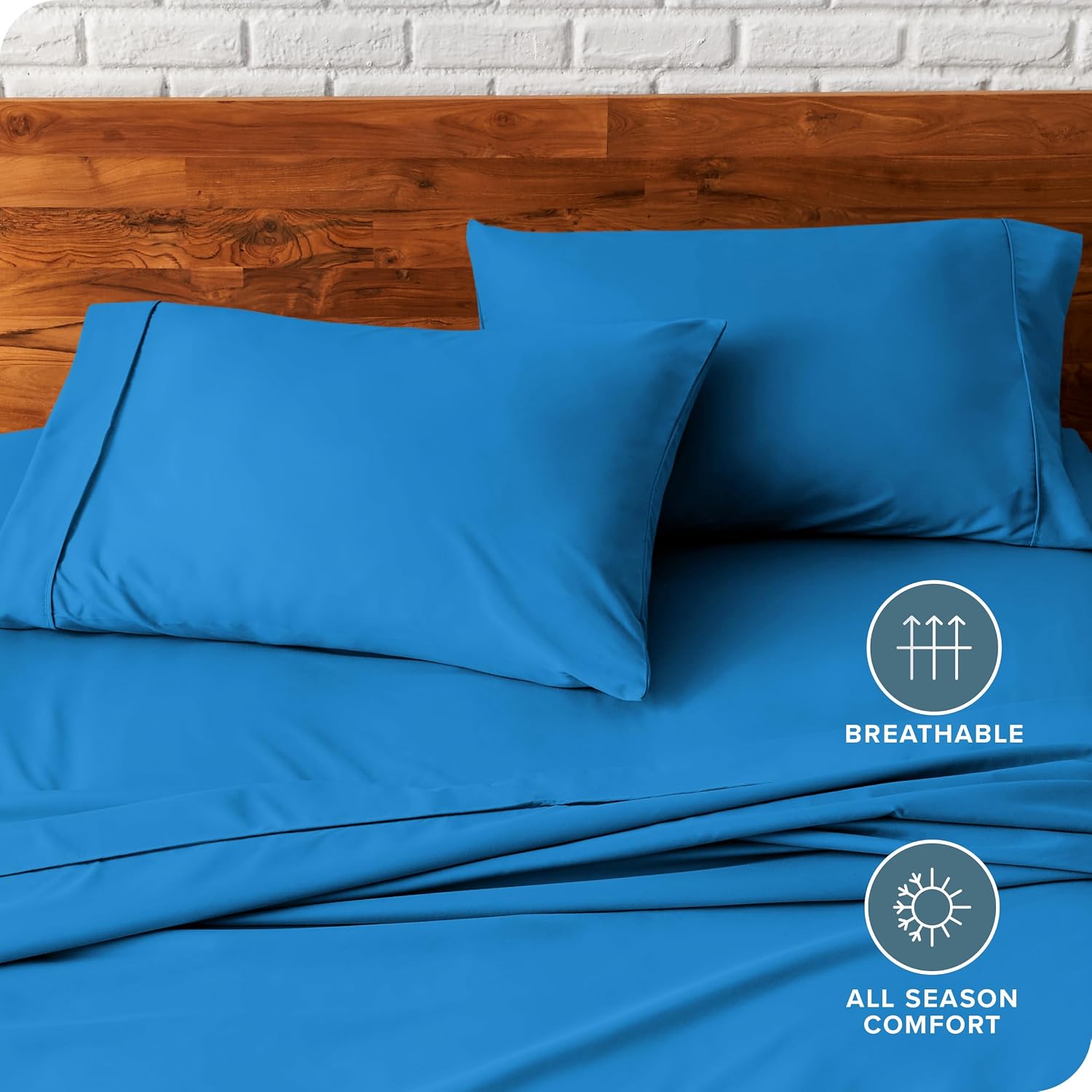 BareHome Bare Home Microfiber Pillow Cases - Standard/Queen Size Set of 2 - Cooling Pillowcases - Double Brushed - Medium Blue Pillowcases…