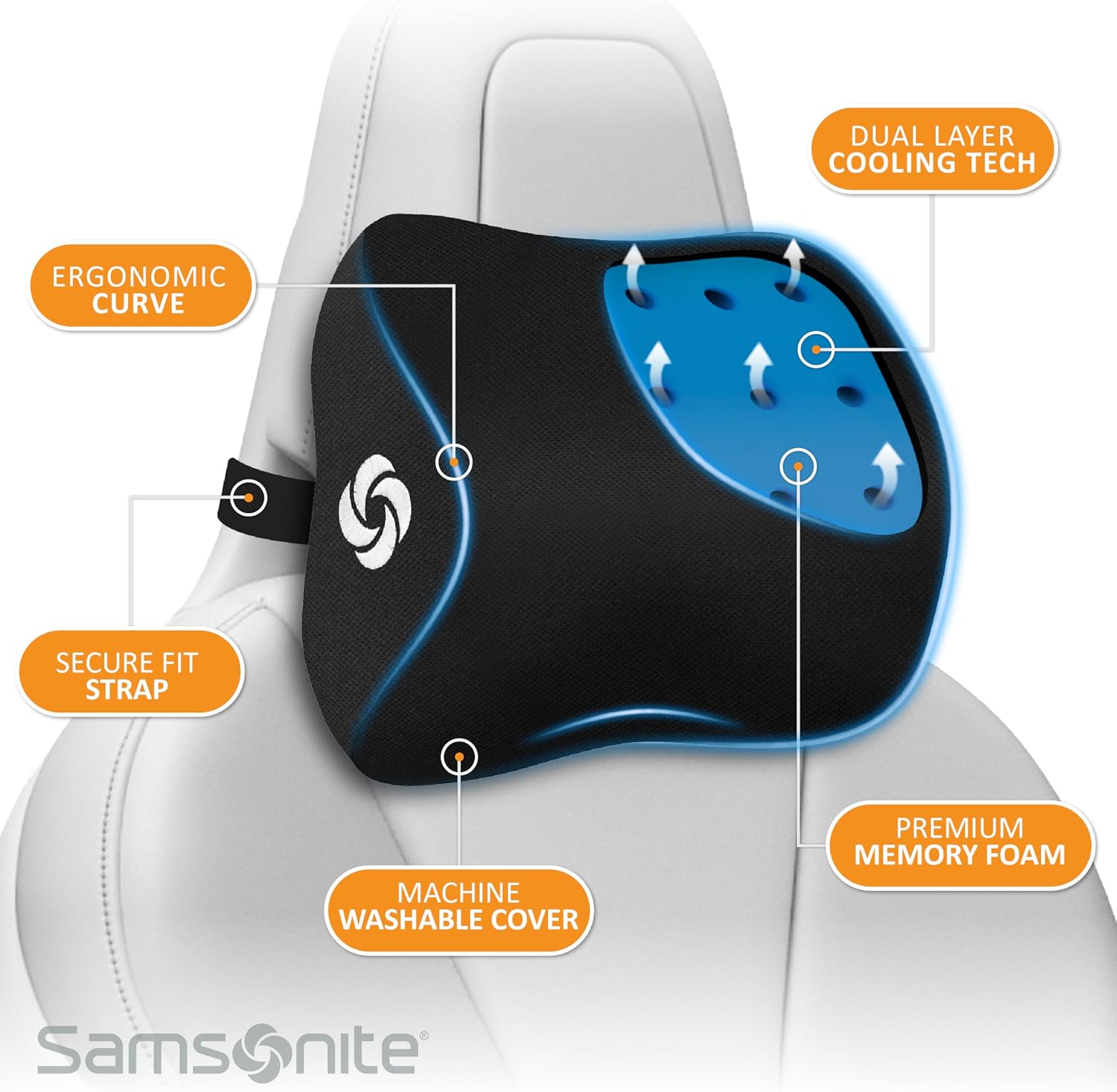 Samsonite Ergonomic Neck Pillow – Large Car Neck Pillow for Driving, Gel Memory Foam Cushion for Travel, Cooling Car Support Headrest for…