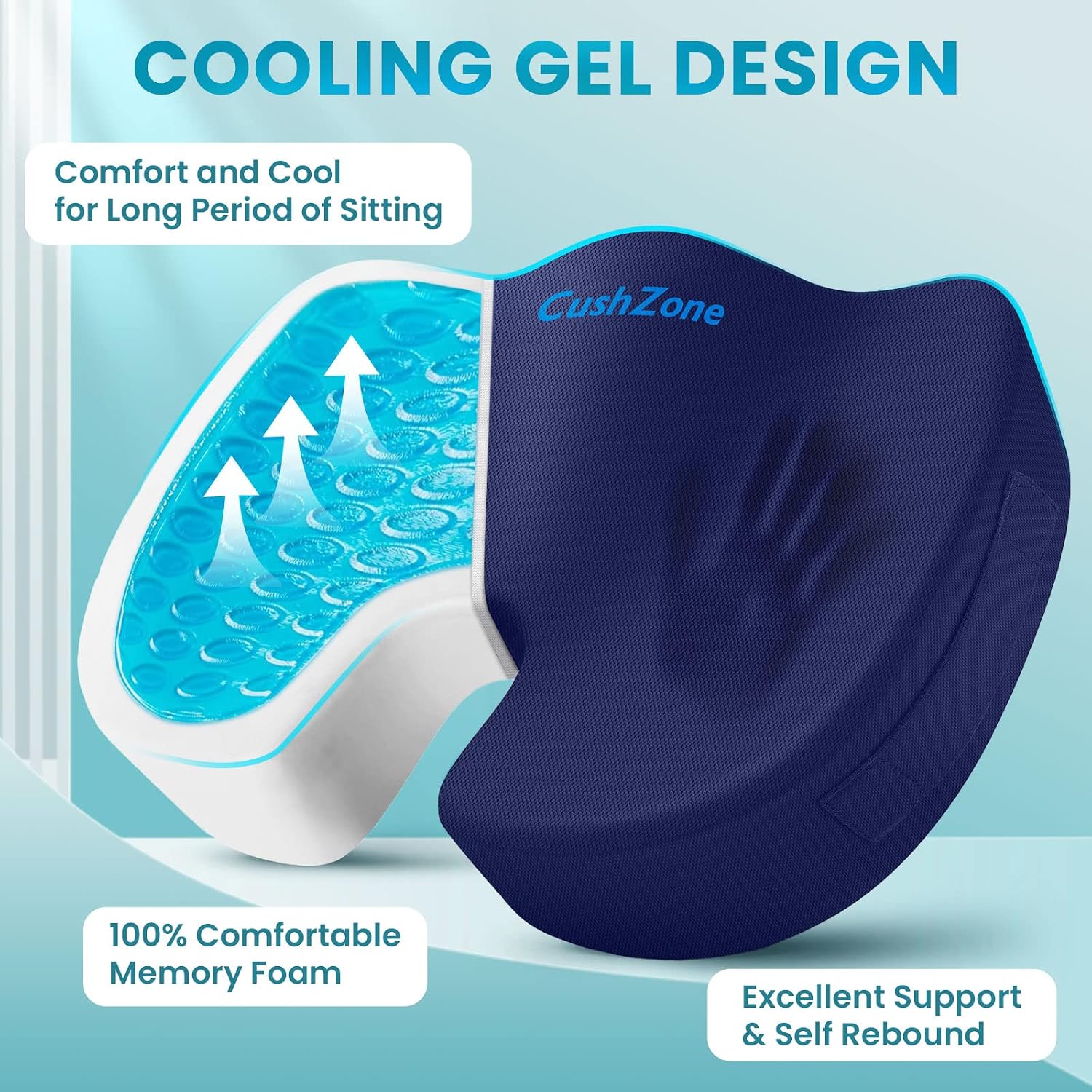 CushZone Office Chair Seat Cushion, Cooling Gel Enhanced Memory Foam Cushion for Long Sitting - Back, Sciatica, Coccyx, Tailbone Pillow - f…