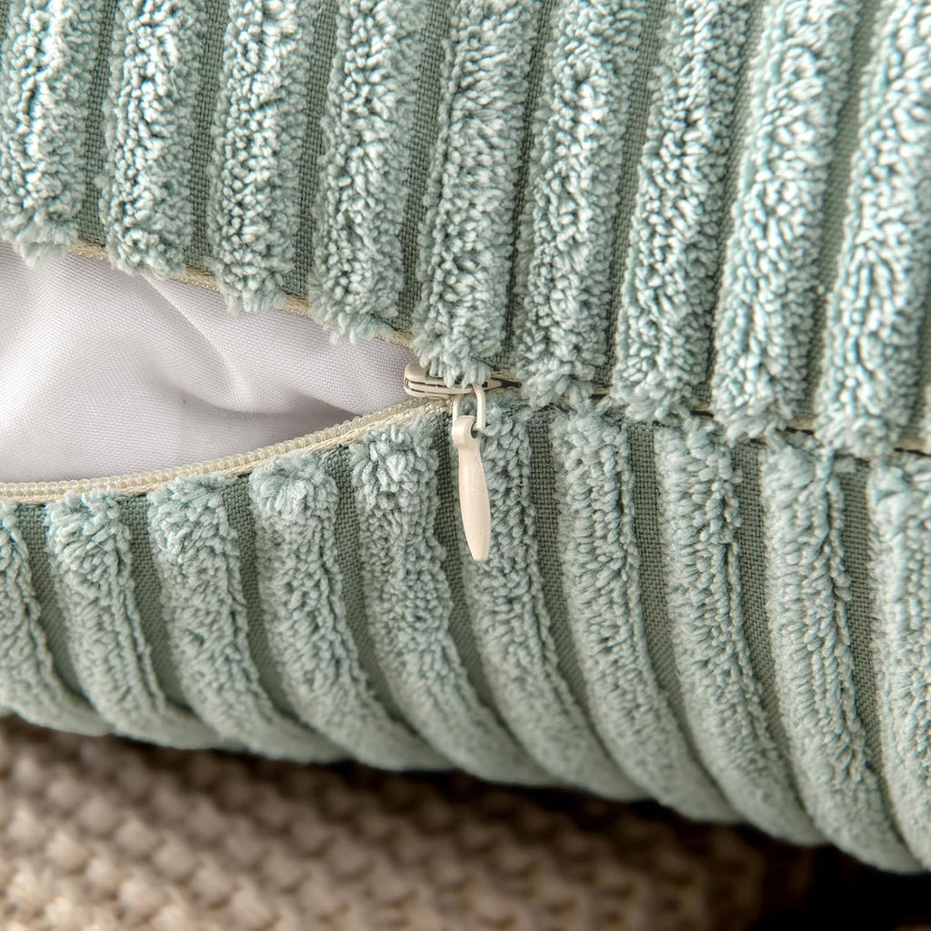 MIULEE Pack of 2 Corduroy Pillow Covers Super Soft Throw Pillow Covers Striped Pillowcases for Sofa Bedroom Couch 20 x 20 Inch Greyish Green