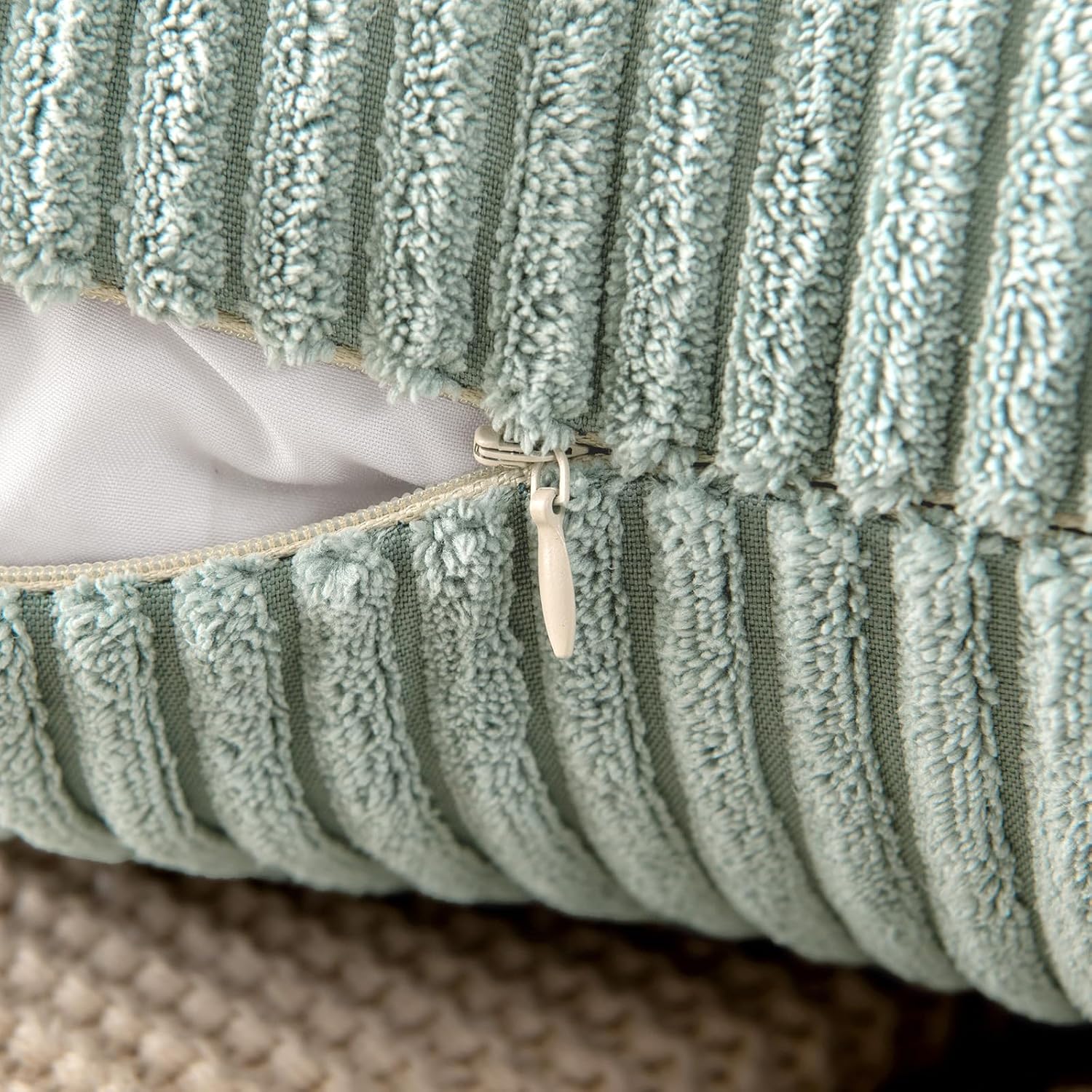 MIULEE Pack of 2 Corduroy Pillow Covers Super Soft Throw Pillow Covers Striped Pillowcases for Sofa Bedroom Couch 20 x 20 Inch Greyish Green