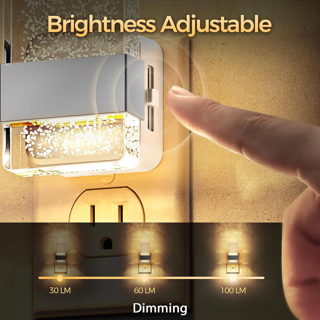 DORESshop LED Night Lights Plug into Wall [2 Pack], 0-100LM Dimmable Nightlight, Bubble Decorative Night Light, Dusk to Dawn Sensor, Wall…