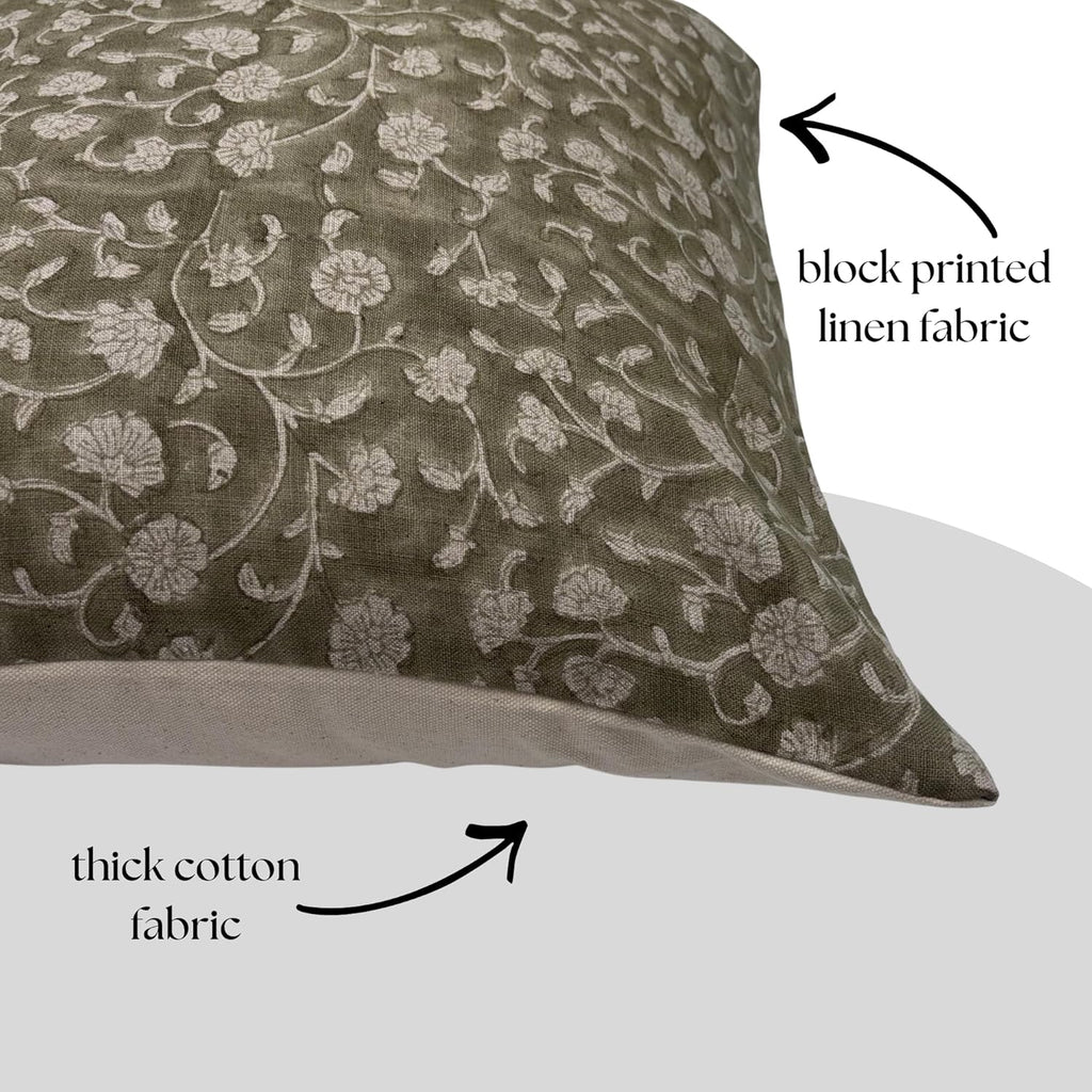 LineandLoop Linen Throw Pillow Covers 20x20 inch Floral Pillows Green Spring Decorative Pillow Covers for Living Room, Bedroom 2 inches cot…