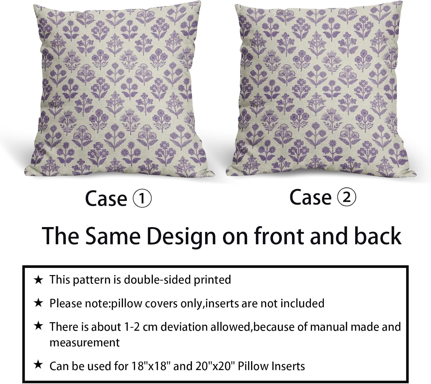 Purple Floral Pillow Covers 24x24 Inch Set of 2, Vintage Flower Block Decorative Throw Pillowcases Outdoor Farmhouse Cushion Covers…